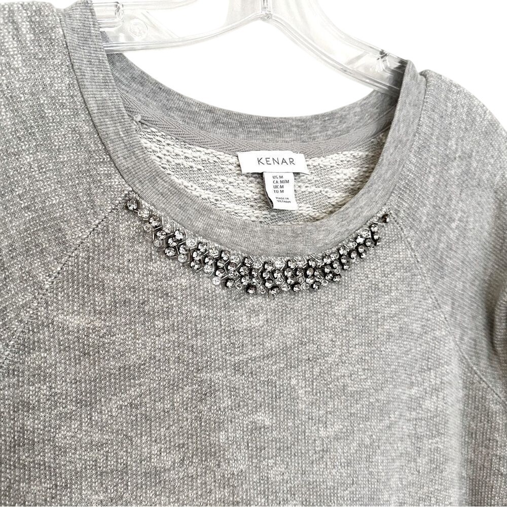 Kenar Rhinestone‎ Crew Neck Pullover Sweater Dress Women's Medium Gray Cotton